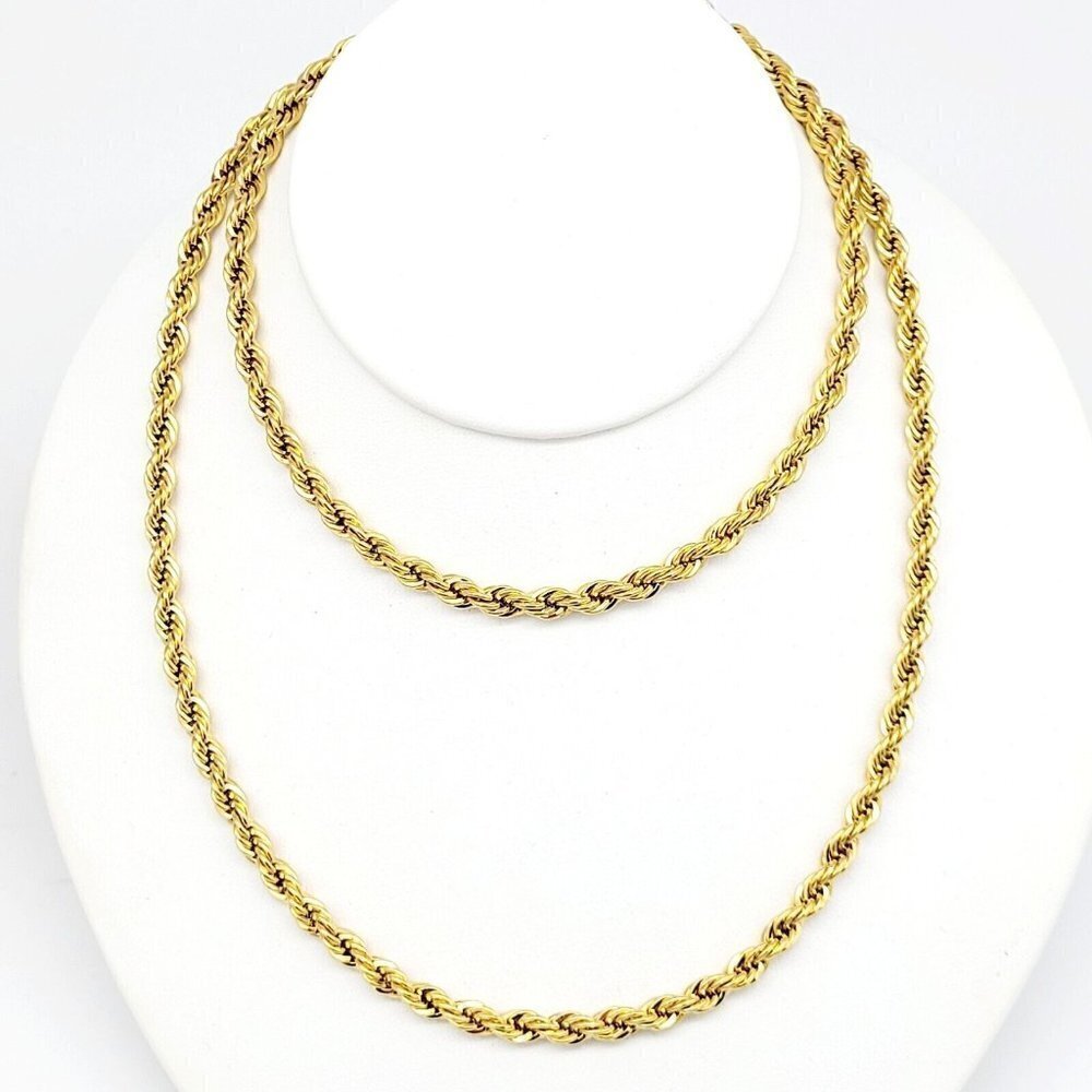 Vintage Monet French Rope Chain Necklace 30" Gold Tone Super Sparkly 5mm Signed